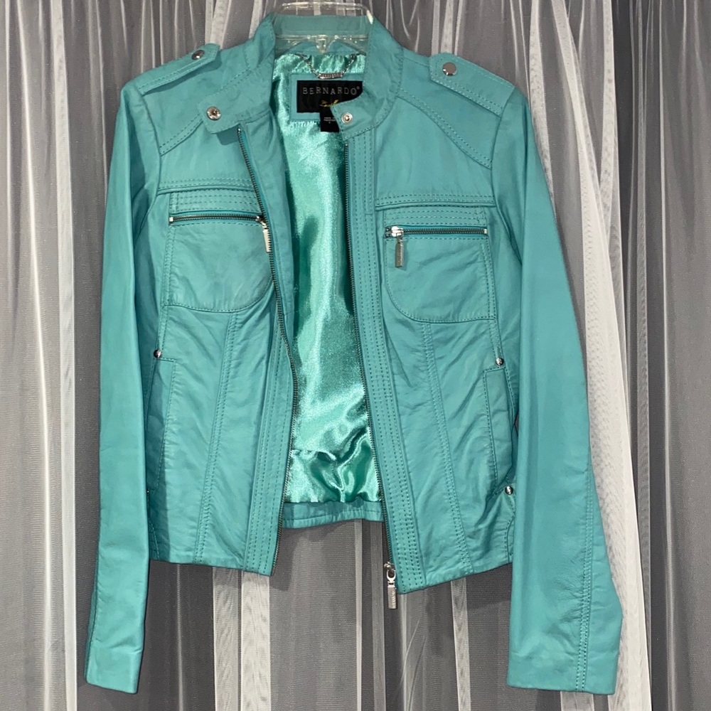 Nordstrom Turquoise leather jacket NWOT